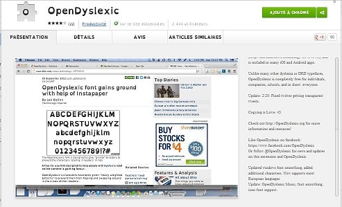 Dyslexie : lecture facilitée Extension Open Dyslexic Pour Chrome 1